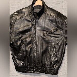 Saxony Men's Vintage Leather Jacket Black Size M